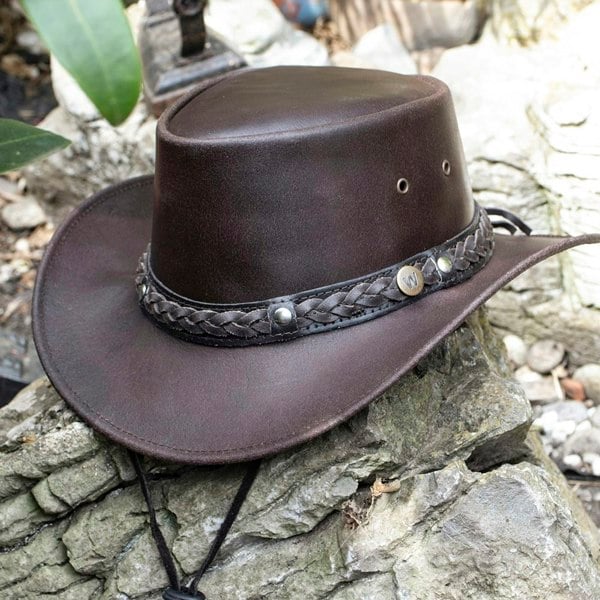 Wombat Leather Wombat Outback Hat - Brown Leather Hat