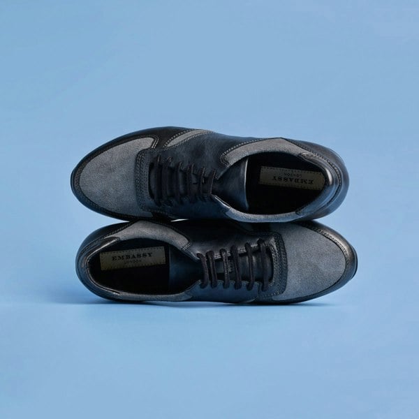 Embassy London San Francisco - Grey & Grey - Men's lace-up leather & suede trainer