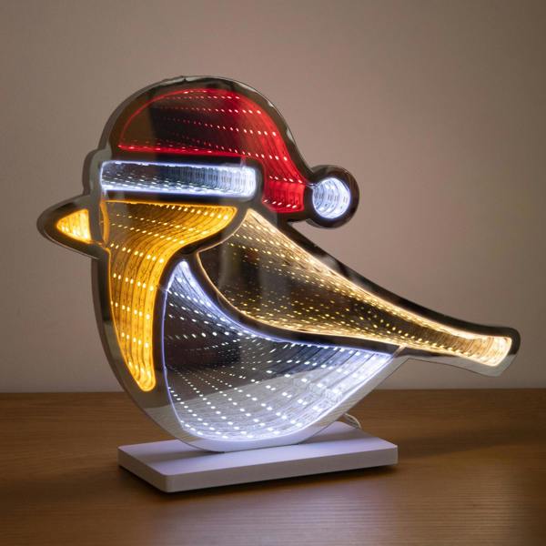 Samuel Alexander 32cm Light up Robin Christmas Infinity Mirror Decoration with LEDs