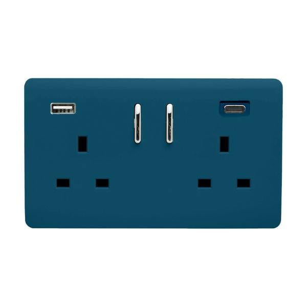Trendi Switch 2 Gang USB 65W Type A & C USB Plug Socket in Midnight Blue