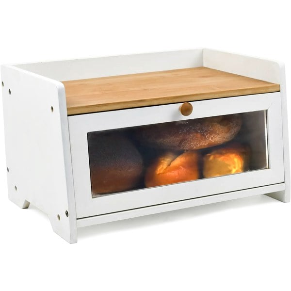 Maison des Cadeaux White Bamboo Single-Layer Bread Bin with Top Shelf