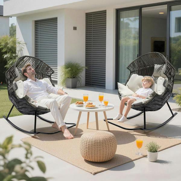 Leaper Oversized PE Rattan Rocking Chair with Thick Cushion