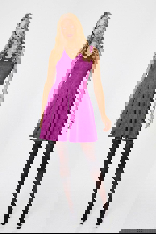 Purple | Faux Suede Knee Length Skater Dress
