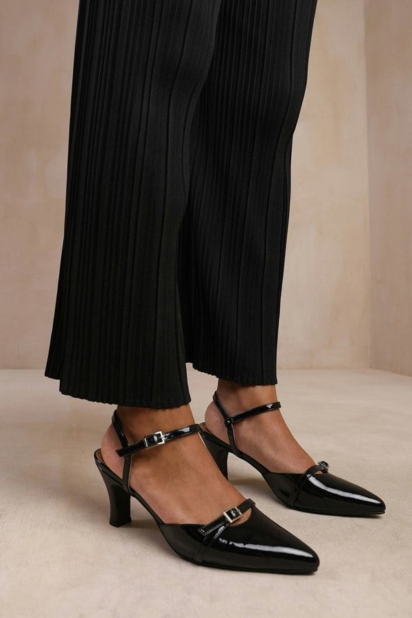 Where's That From Memphis Low Heel With Multi Buckle Detail in Black Patent