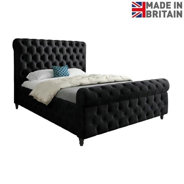 Casa Magna Savana Sleigh Upholstered Soft Velvet Bed Frame - Black