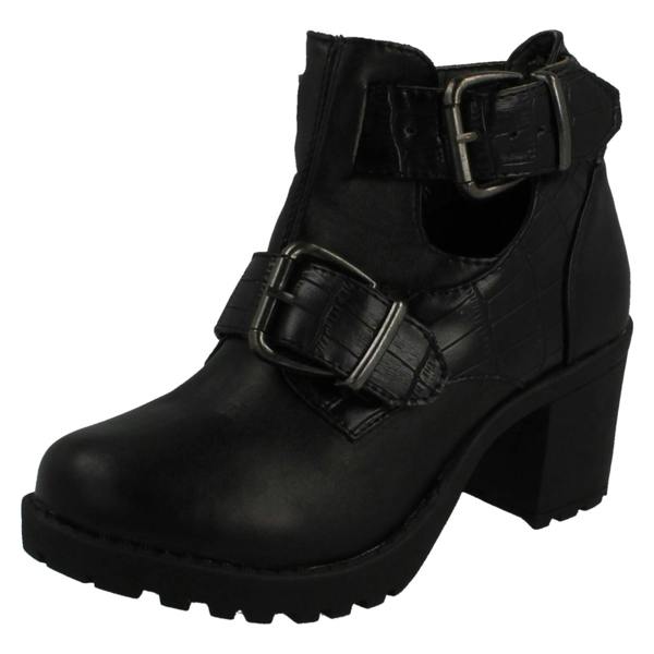 Red:Tag Girls Red Tag Buckle Strap Block Heel Ankle Boots