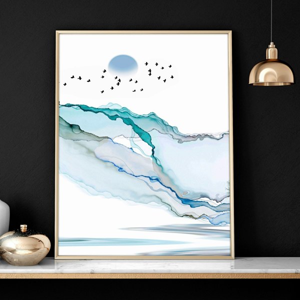 Art print set of 3 | Japanese Teal wall art for living room