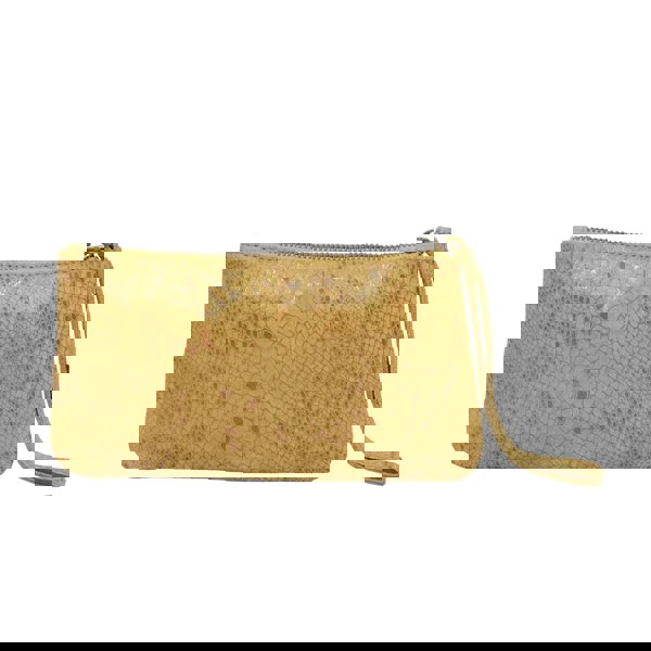 Assots London 'DARCY' Mustard Pleated Snake Print Real Leather Wristlet Pouch