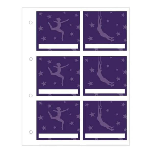 Lavender gymnastics stickers in My Proud Moments case with padded handle