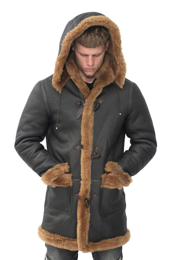 Infinity Leather Mens Winter Sheepskin Hooded Duffle Coat-Isleworth