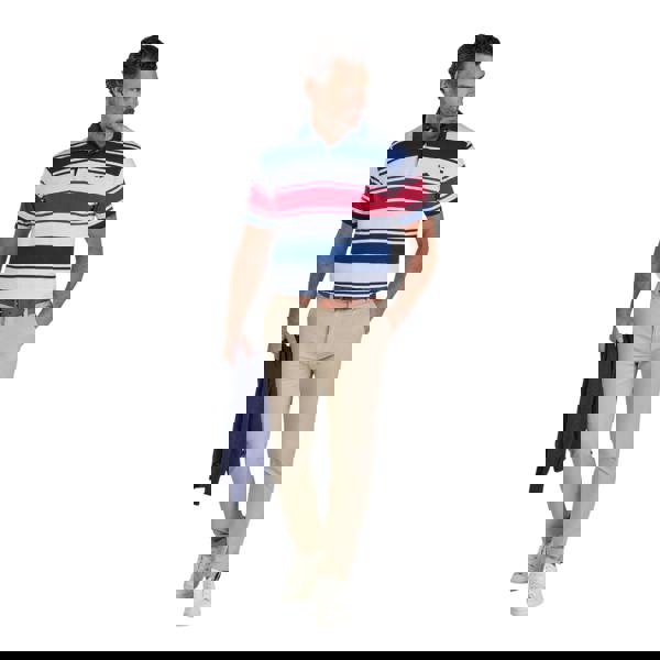 Raging Bull Mens Wide Stripe Jersey Polo Shirt - Navy/White/Red - 