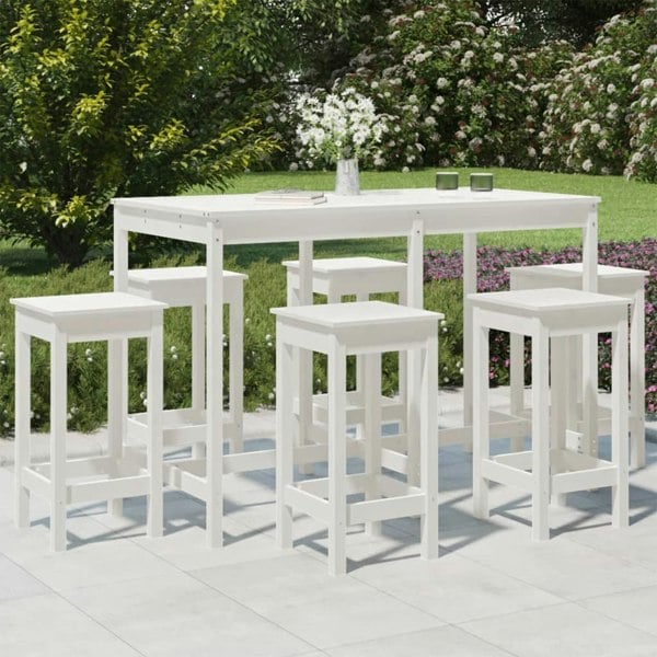 Berkfield 7 Piece Garden Bar Set White Solid Wood Pine