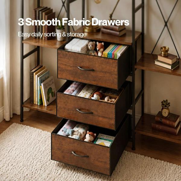 Levede Book Shelves 10 Open 3 Fabric Drawers Tall Storage Unit for Office Brown