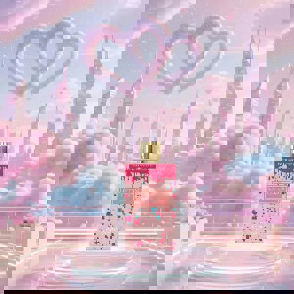 Anfar 1950 Cotton Candy Dubai Chocolate Extrait 80ML bottle fantasy skyline background