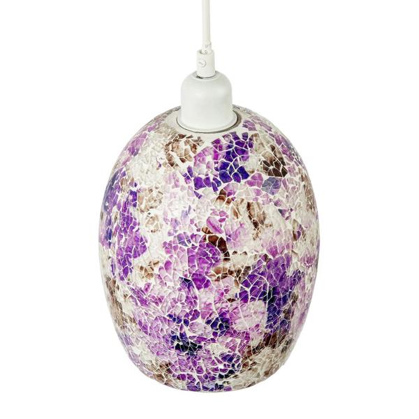 Floral Inspired Crackle Mosaic Glass Rounded Oval Pendant Light Shade Image 3