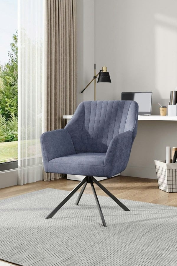 Living and Home Grey Upholstered Leisure Swivel Chair with Metal Legs