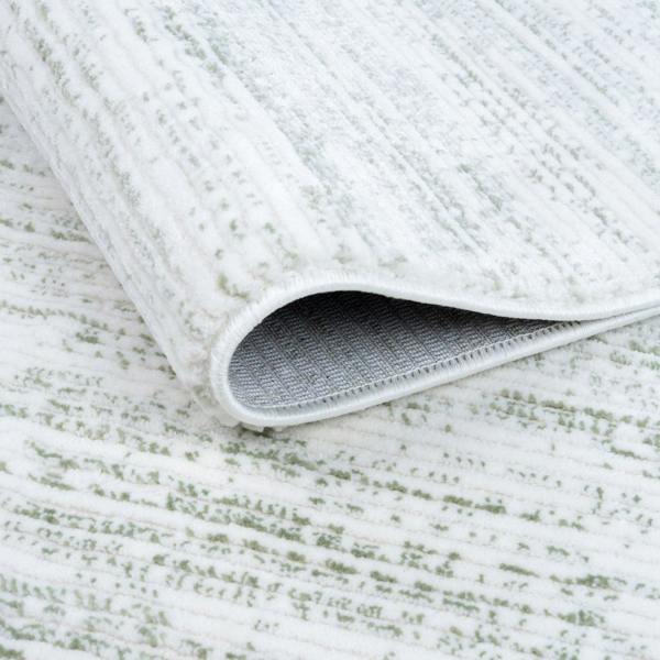 Carmel Green colour rug, striped design, soft durable pile, stain-resistant, easy-care.