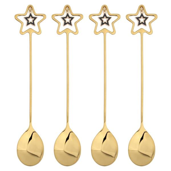 Tea Spoons Set 18/8 Stainless Steel 4pc teaspoon Set Gold Star Christmas Gift