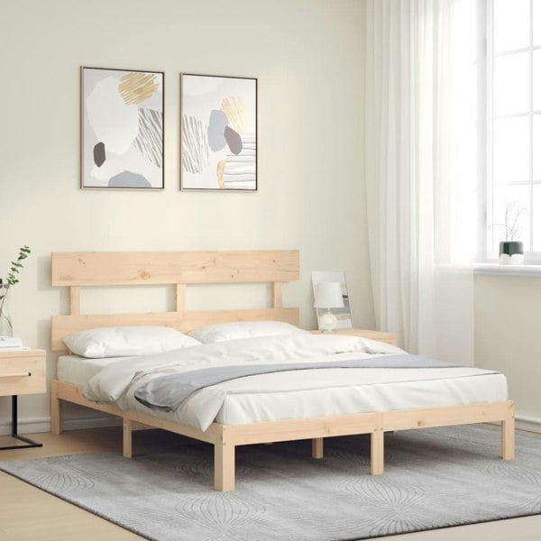 Berkfield Bed Frame with Headboard King Size Solid Wood
