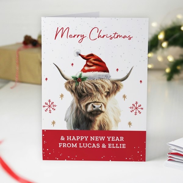 Personalised Memento Company Personalised Highland Cow Pack of 10 Christmas Cards