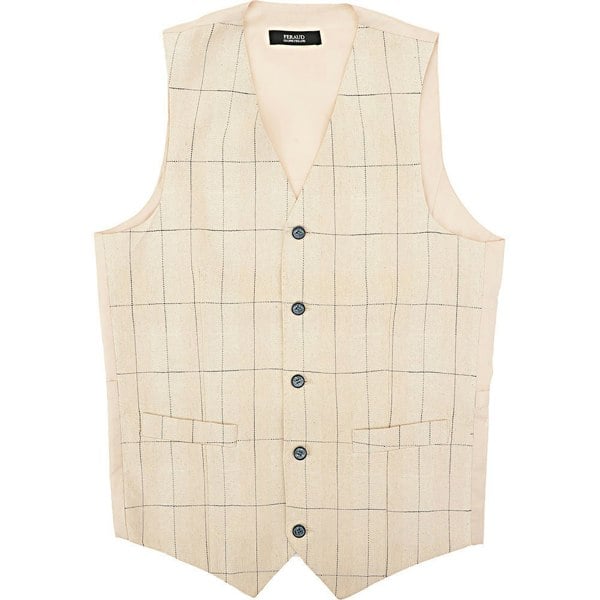 Gianni Feraud Mens Wedding Windowpane Check Waistcoat In Cream