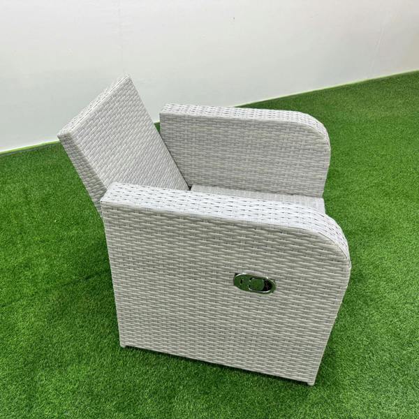 Fimous Outdoor Rattan Reclining Chair Light Grey Mixed Adjustable Patio Armchair with Thick Removable Cushion