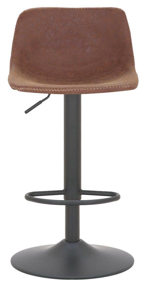 Lamboro Antico Faux Leather Kitchen Bar Stool, Matt Black Stem & Base, Adjustable Gas Lift With Backrest, Breakfast Bar Stool - Brown