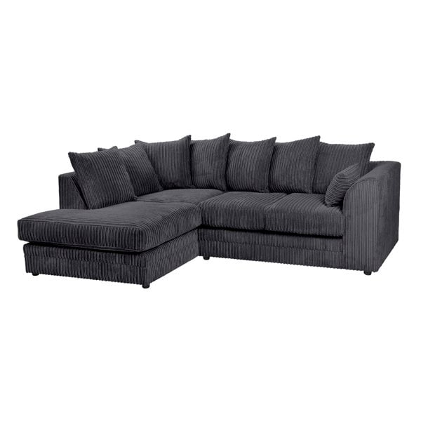 SQUAREBOXX Dylan Jumbo Cord 4 Seater Fabric Corner Sofa in Black