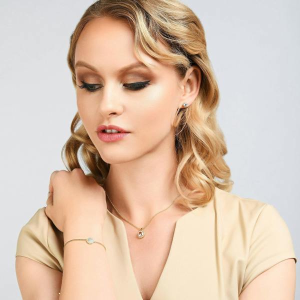 Gold Celestial Disc Bracelet with Cubic Zirconia Stones - namana.london