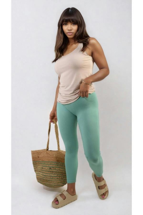 Braylee High Waisted Wide Band Leggings - Green