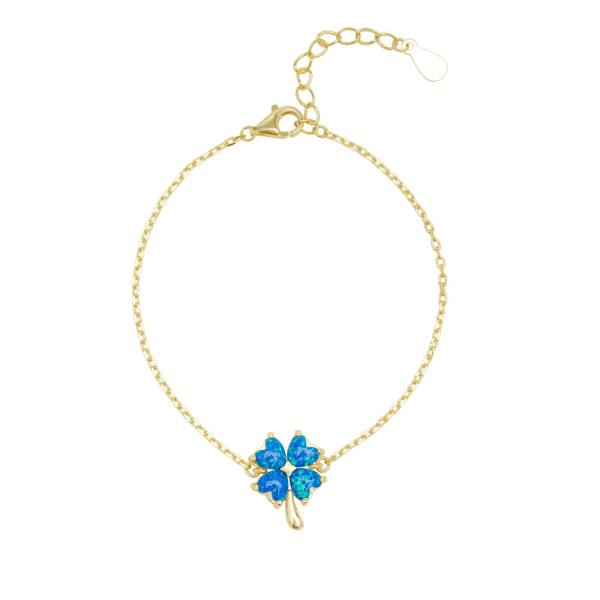 Spero London Blue Opal Clover Sterling Silver Bracelet