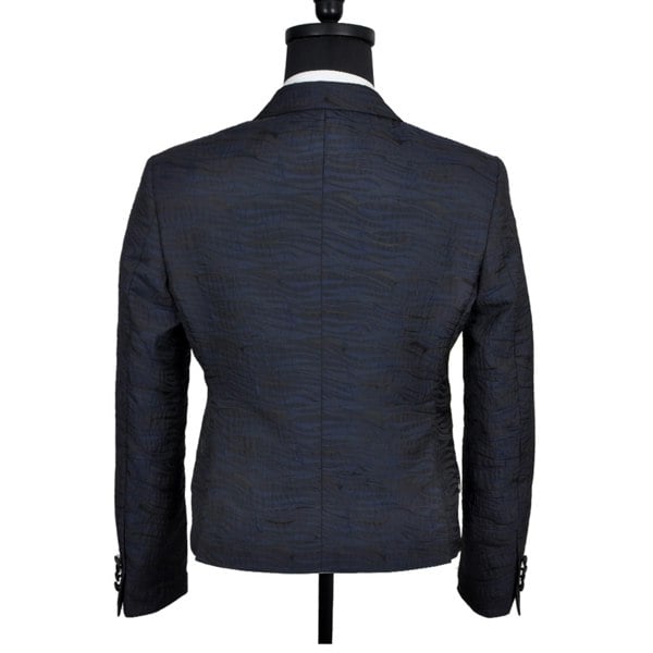 David WeJ Alfredo Cropped Double Breasted Jacquard Wave Print Tuxedo - Navy Blue