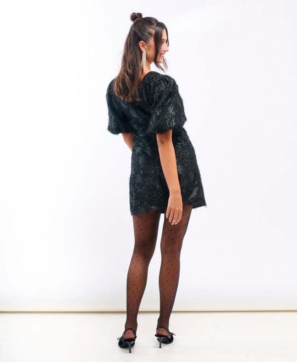 Needs No Label Black Fluffy Puff Sleeve Mini Dress