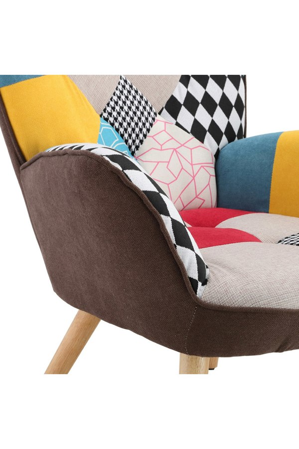 Living and Home Patchwork Tufted Button Linen Accent Chair with Wooden Legs