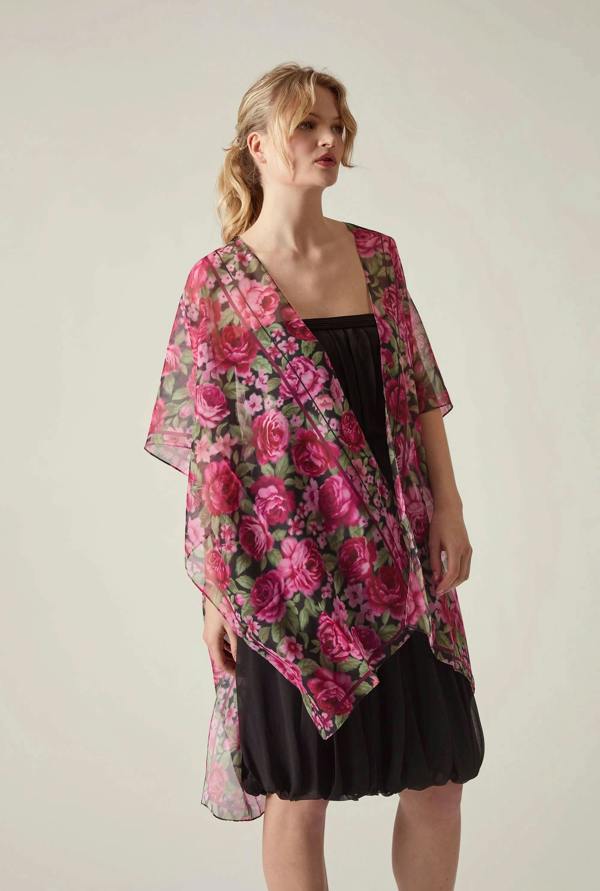 James Lakeland Pink Black Rose Print Kaftan