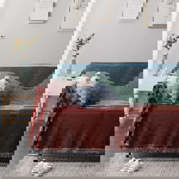 Anyhouz Anycozy Throw Blanket Faux Cashmere Sofa Cover Abstract Rainbow Wave Pattern Tassel Soft Picnic Camping Mat 180*230cm