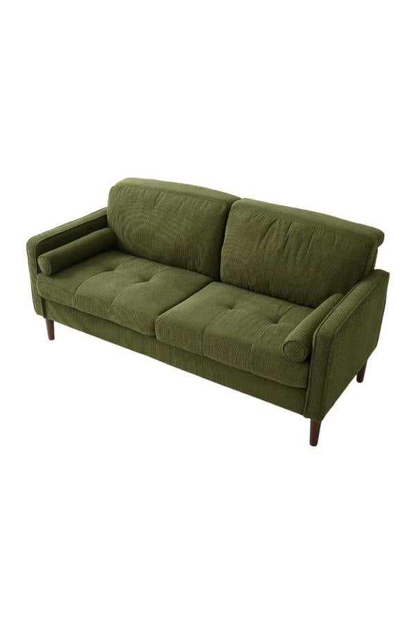 Living and Home Dark Green Corduroy Upholstered Two-seater Sofa Armchair