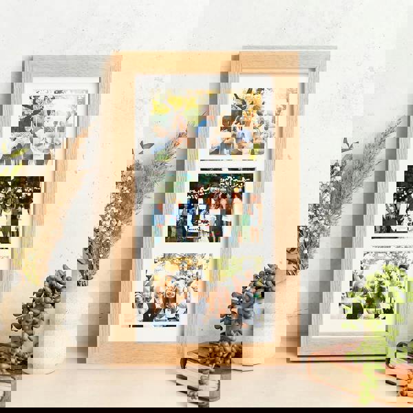 MijMoj Design Solid Oak Triple Picture Frame with Mount - For 6x4" Photos, Natural Finish