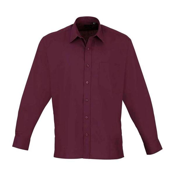 Premier Mens Poplin Long-Sleeved Shirt - Burgundy