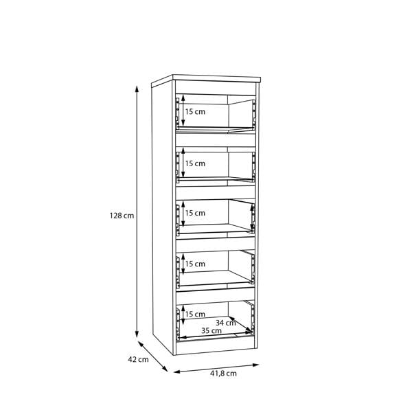 Edmore 5 Drawer Tall Narrow Chest in White