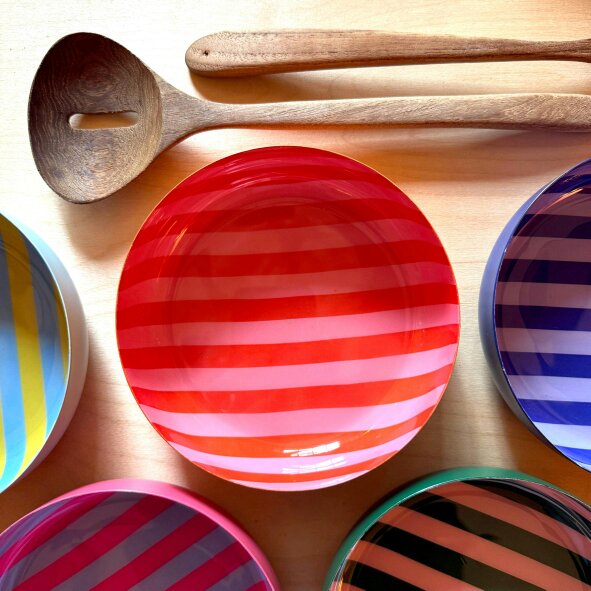 Love Frankie Small Stripy Bowls - 5 Colours Available - Small Stripy Bowl in Coral and Apricot