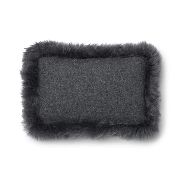 Natures Collection Wool Cushion | Long Wool Trim  | 52x52 cm - Rock/Steel - 34x52 cm