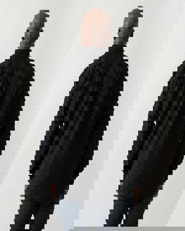 back shot of a Model wearing a BOSS Orange Rickert Mens Long Sleeve Shirt in Black