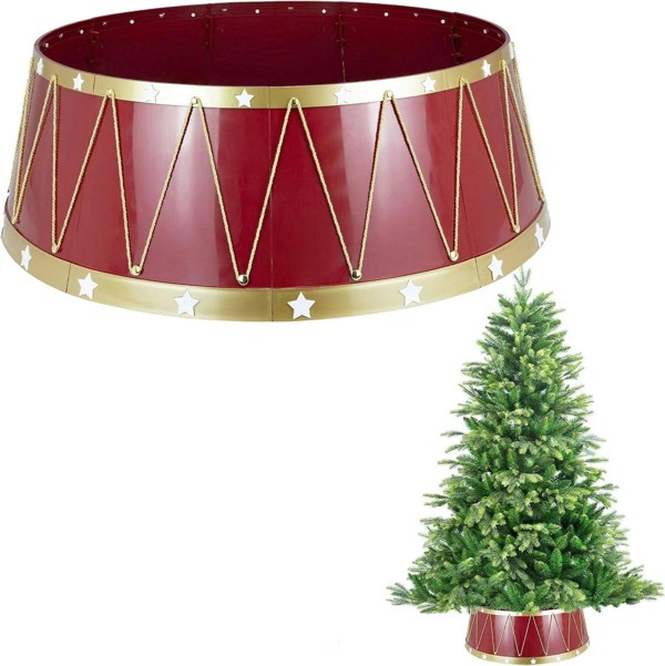 Shatchi 28.4 Inch Drum Christmas Tree Collar Foldable Base Cover for a Neat Festive Finish - 28.4INCH - Plastic - Red