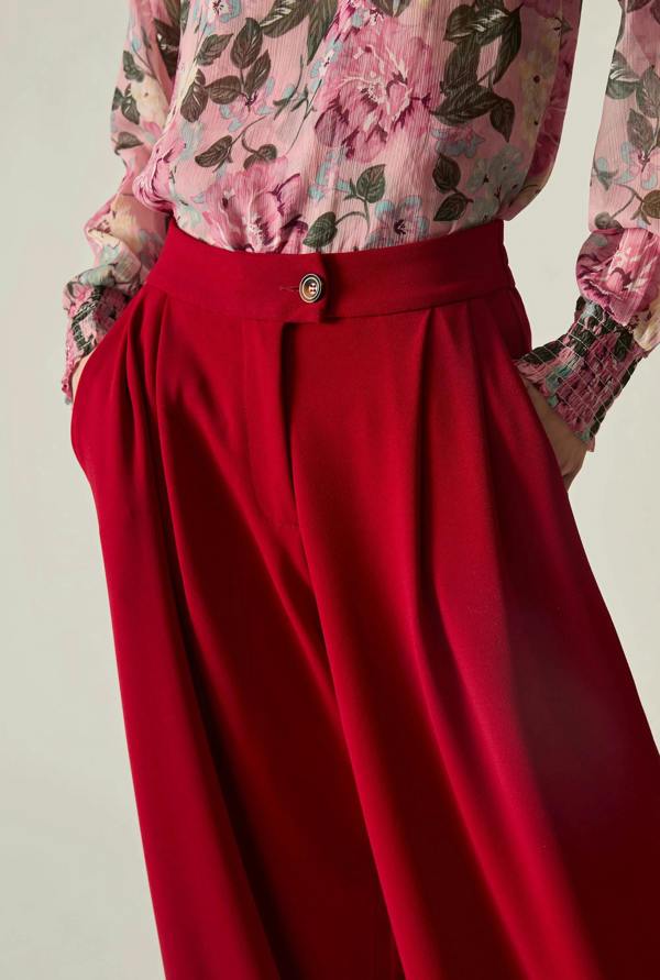 James Lakeland Red Wide Leg Suit Trousers