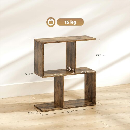 Wyld Haus Rose Wooden Rustic Brown Narrow S Shaped Side Table With 3 Tier Shelves
