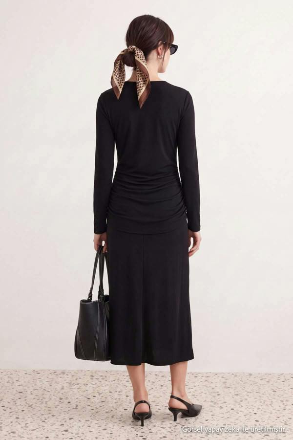 High Neck Long Sleeve A-Line Maxi Dress