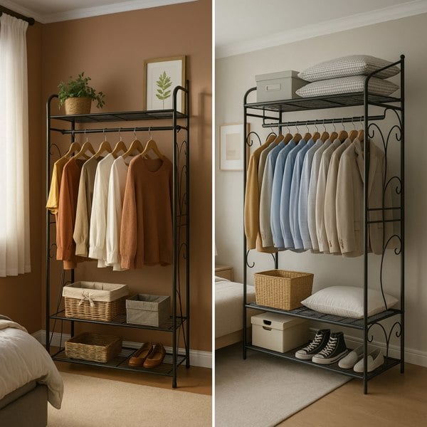 Storvo Heavy Duty Large Metal Clothes Rail Open Wardrobe With 2 Storage Shelves