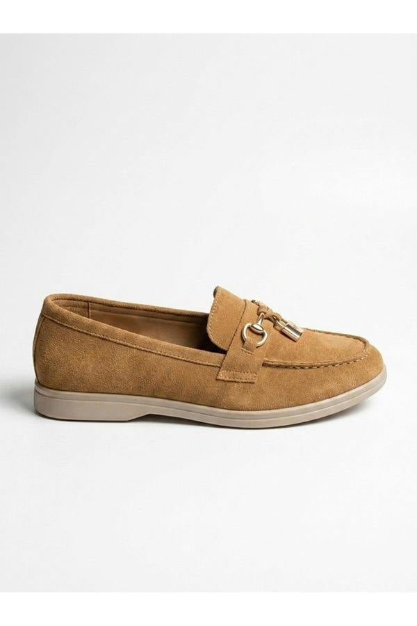 Camille Womens Suede Padlock Charm Loafers - Camel