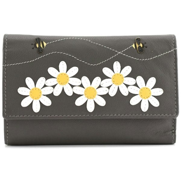 Mala Leather Calista Bee and Daisies Tri-Fold RFID Leather Purse